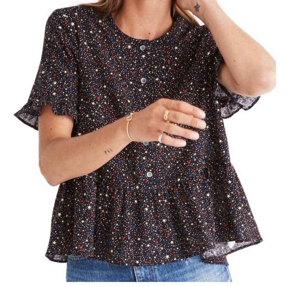 Madewell studio ruffle hem star printed top size small. 1085